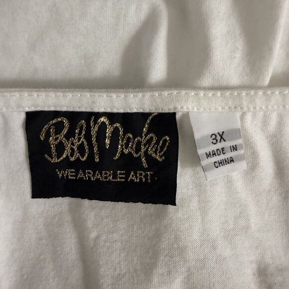 Bob Macke Women's 3X White Embroidered Floral 3/4 Sleeve Wearable Art Tunic - Picture 5 of 7